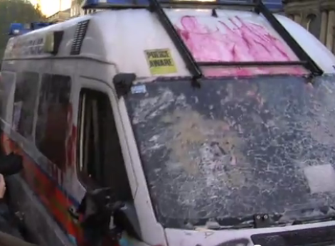 Front of police van showing Police Aware notice