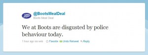 @BootsMealDeal: We at Boots are disgusted by police behaviour today.