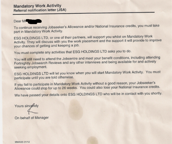 DWP letter MWA05 ESG