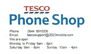 Tesco paperwork showing an email address at 2020 mobile